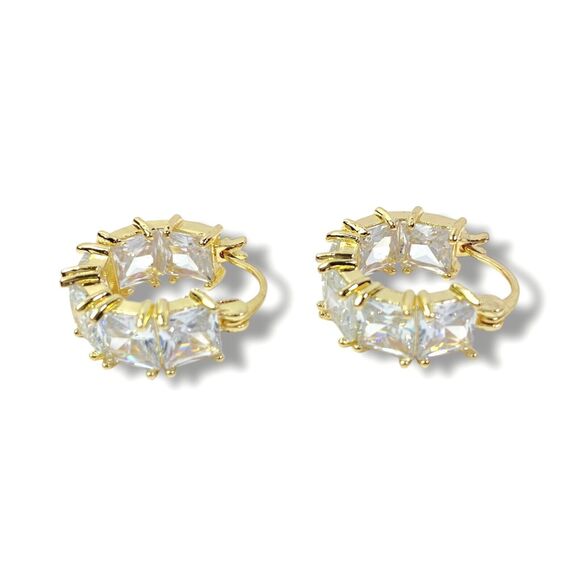 Clear Rhinestone Hoop Earrings Pierced Gold Tone Sparkle Evening Elegant Jewelry - Picture 5 of 10